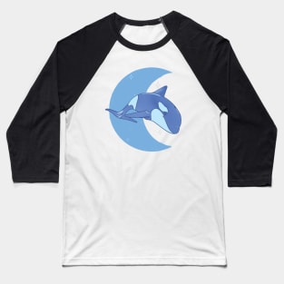 Orca Crescent Moon - Blue Baseball T-Shirt